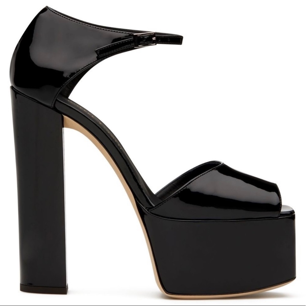 Giuseppe Zanotti Bebe peep toe platform sandals in black leather. New. 38 size